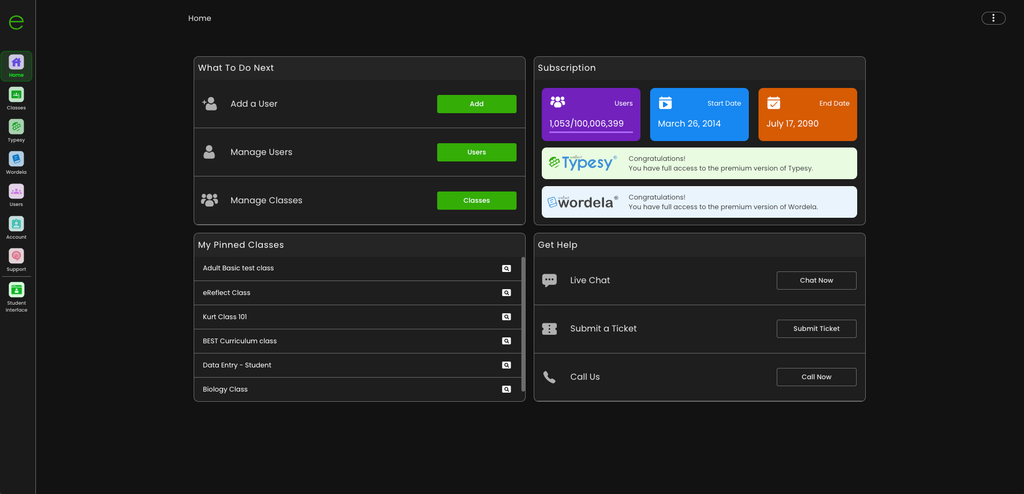 Typesy admin dashboard shown in the new High Contrast theme for better visibility